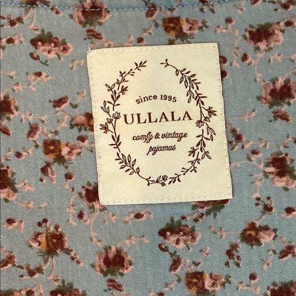 Ullala Brown and Blue Pajama Set with Empire Waist and Ruffled Cuffs - Picture 5 of 7